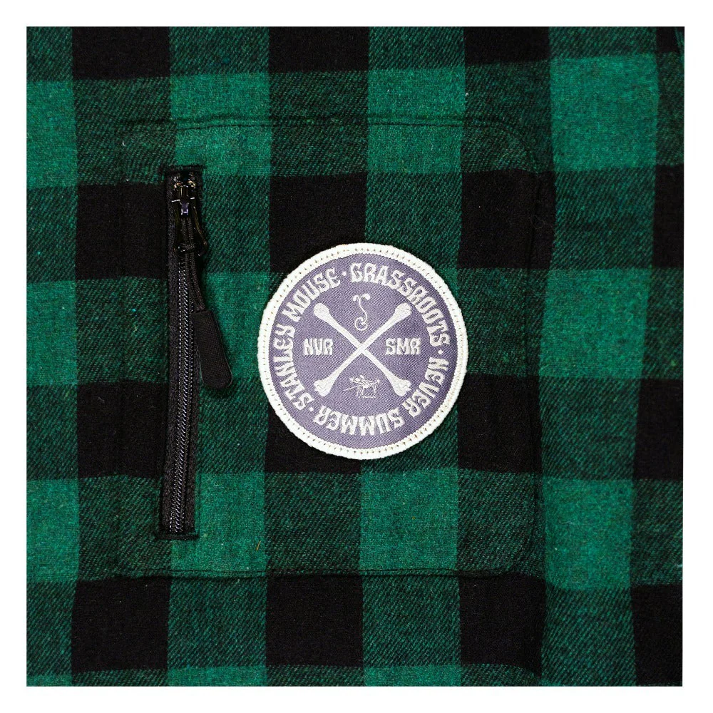 Grassroots - Stanley Mouse Mandolin Jester Never Summer Green Flannel Shirt - Image 3